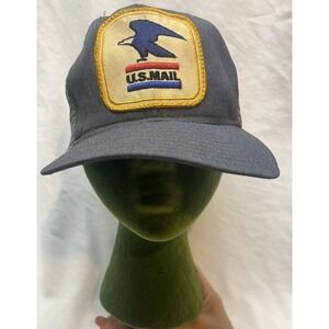 VTG 80s US Mail Hat Cap Medium Blue Summer Mesh Union Made USPS Trucker Postal